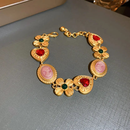 Copper Inlaid Rhinestone Vintage Bracelet Gold One Size - Fashorio