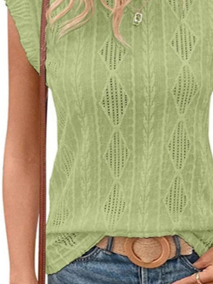 Openwork Round Neck Top - Fashorio