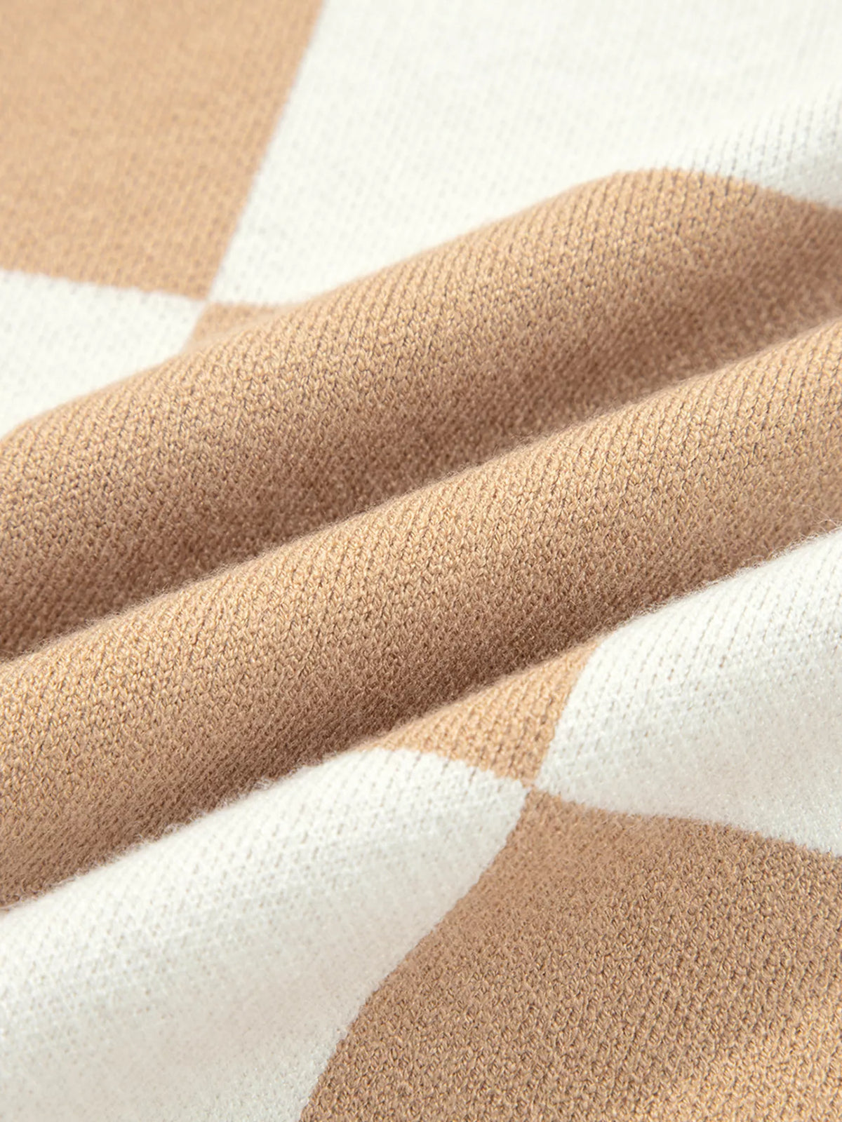 camel checkered half sleeve knit sweater side view