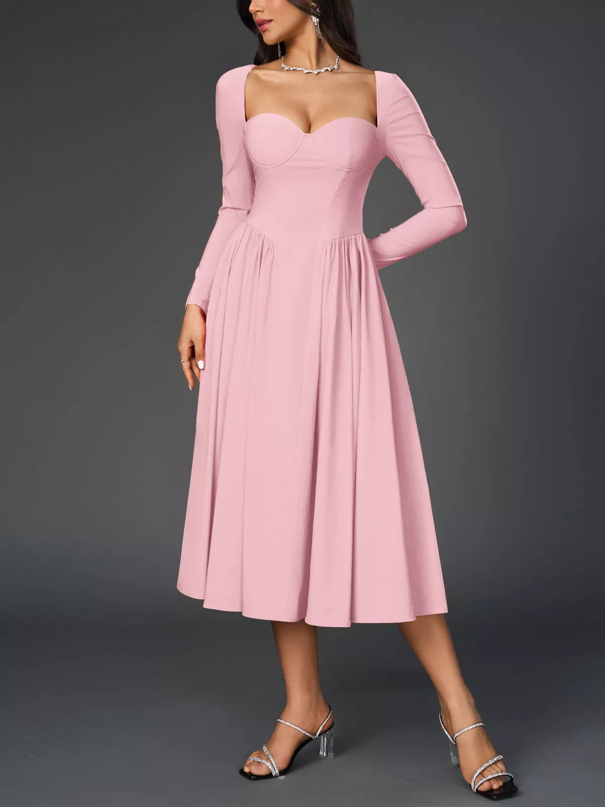 Sweetheart neck dress standing full length