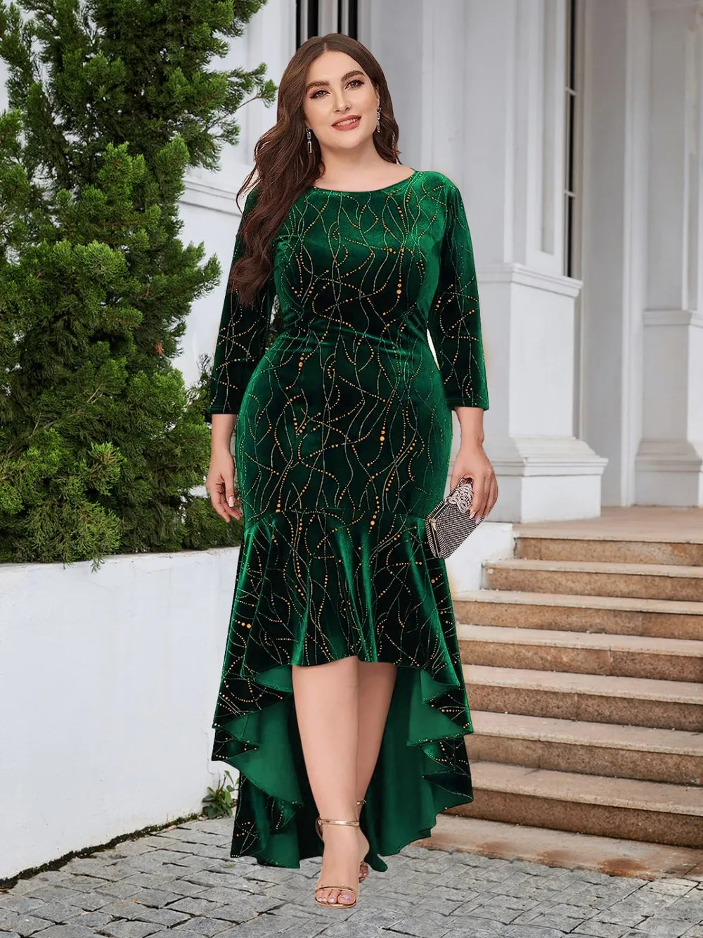 Plus size dress in dark green front view