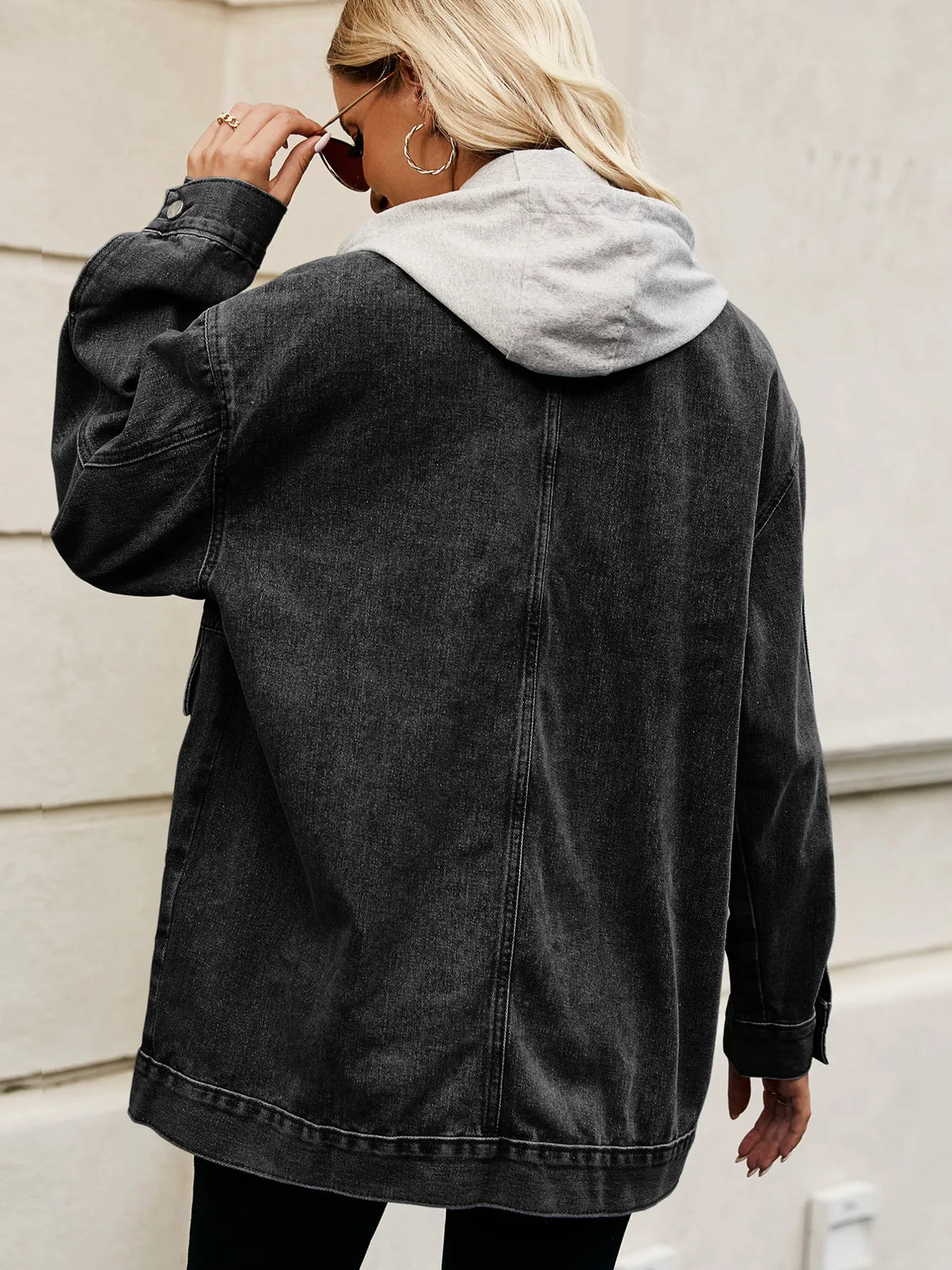 Oversized Hooded Denim Jacket in Light Blue view 14