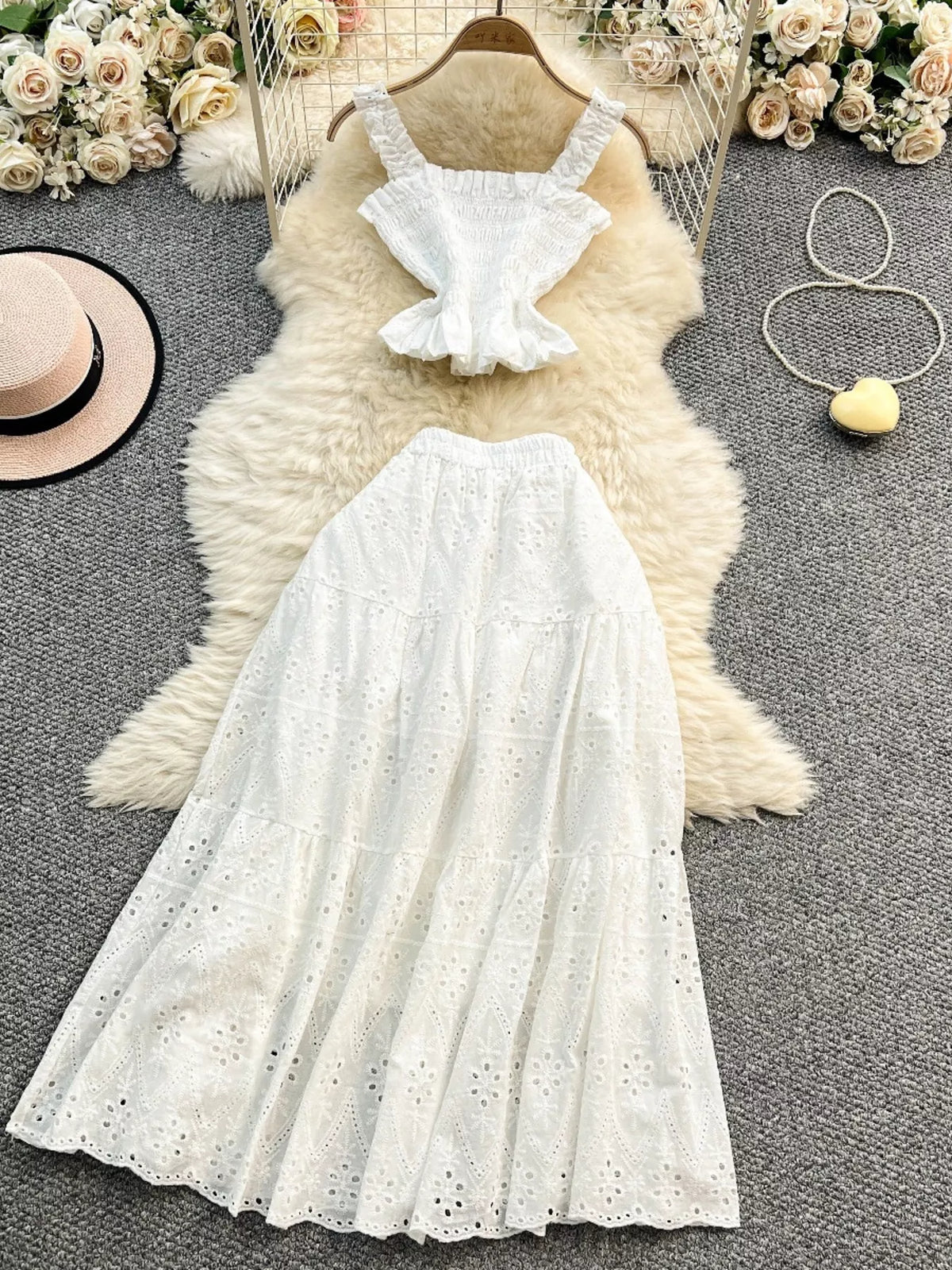 Smocked set in light brown