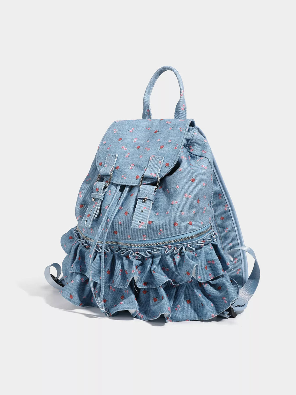 Canvas mini backpack showing ruffle trim