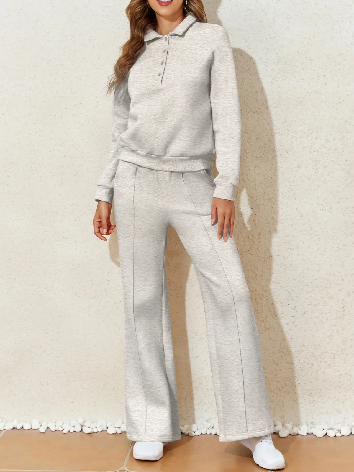 Collared Sweatshirt and High Waist Pants Active Set side view