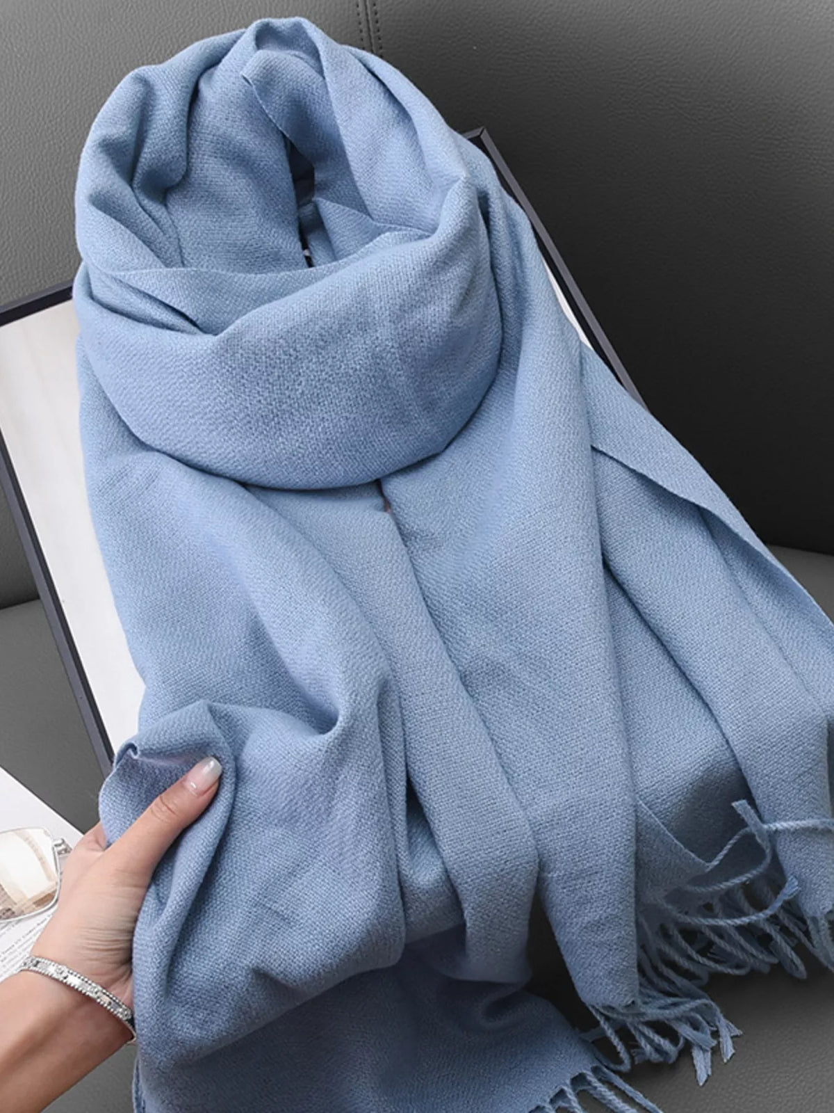Solid color fringe scarf color option five