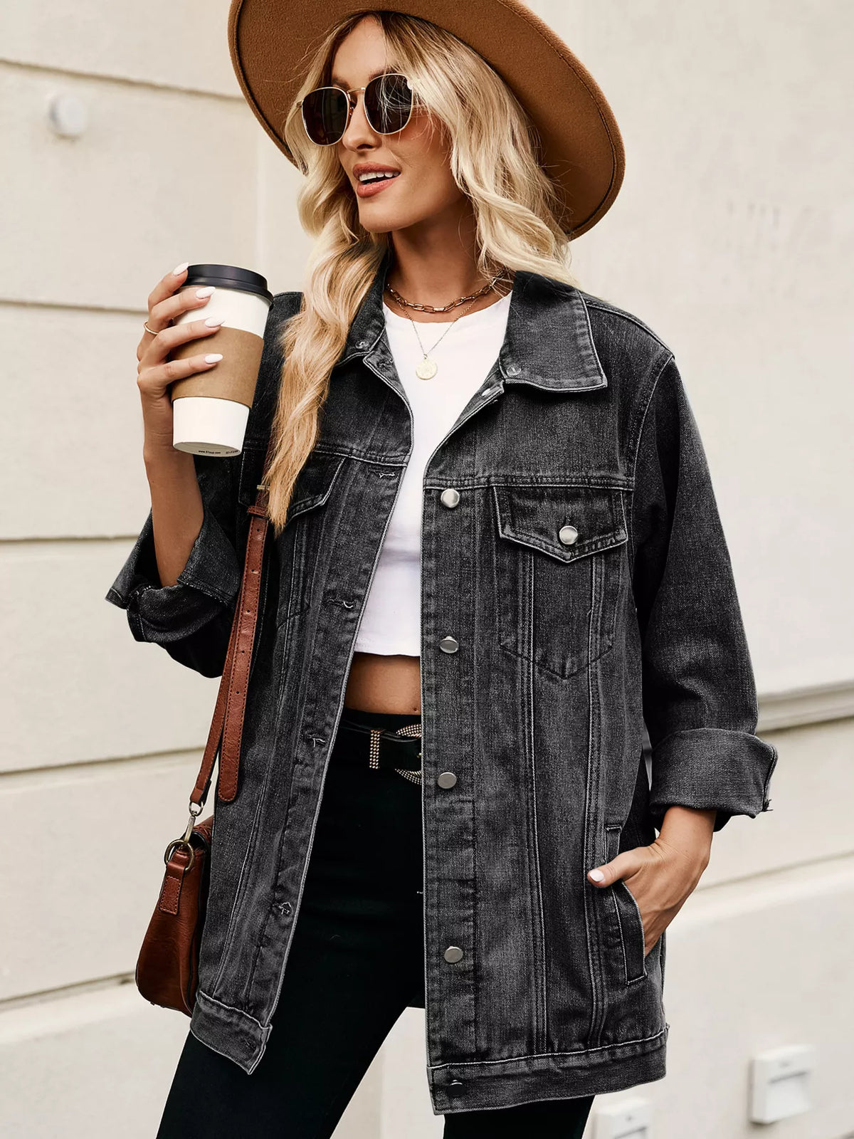 Button Up Denim Jacket in Dusty Pink view 8