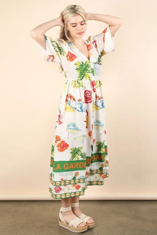 Button Down Printed Midi Dress styled look