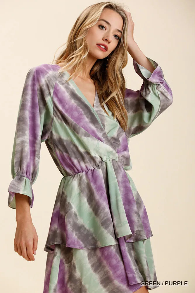 Tie Dye Ruffled Layered Dress with Elastic Waistband detail