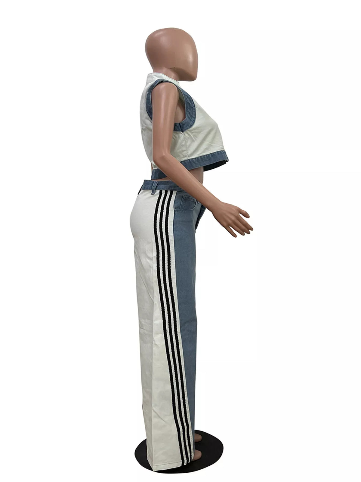 Zip Front Crop Top and Striped Pants Set, view 6