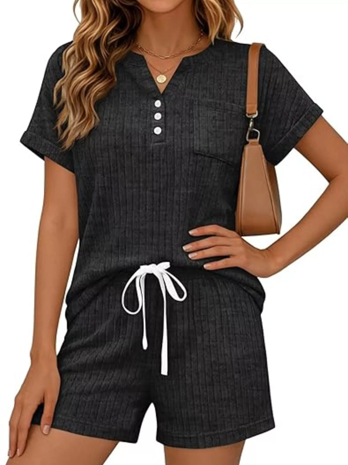 Ribbed Knit Tee and Shorts Two Piece Set, view 12