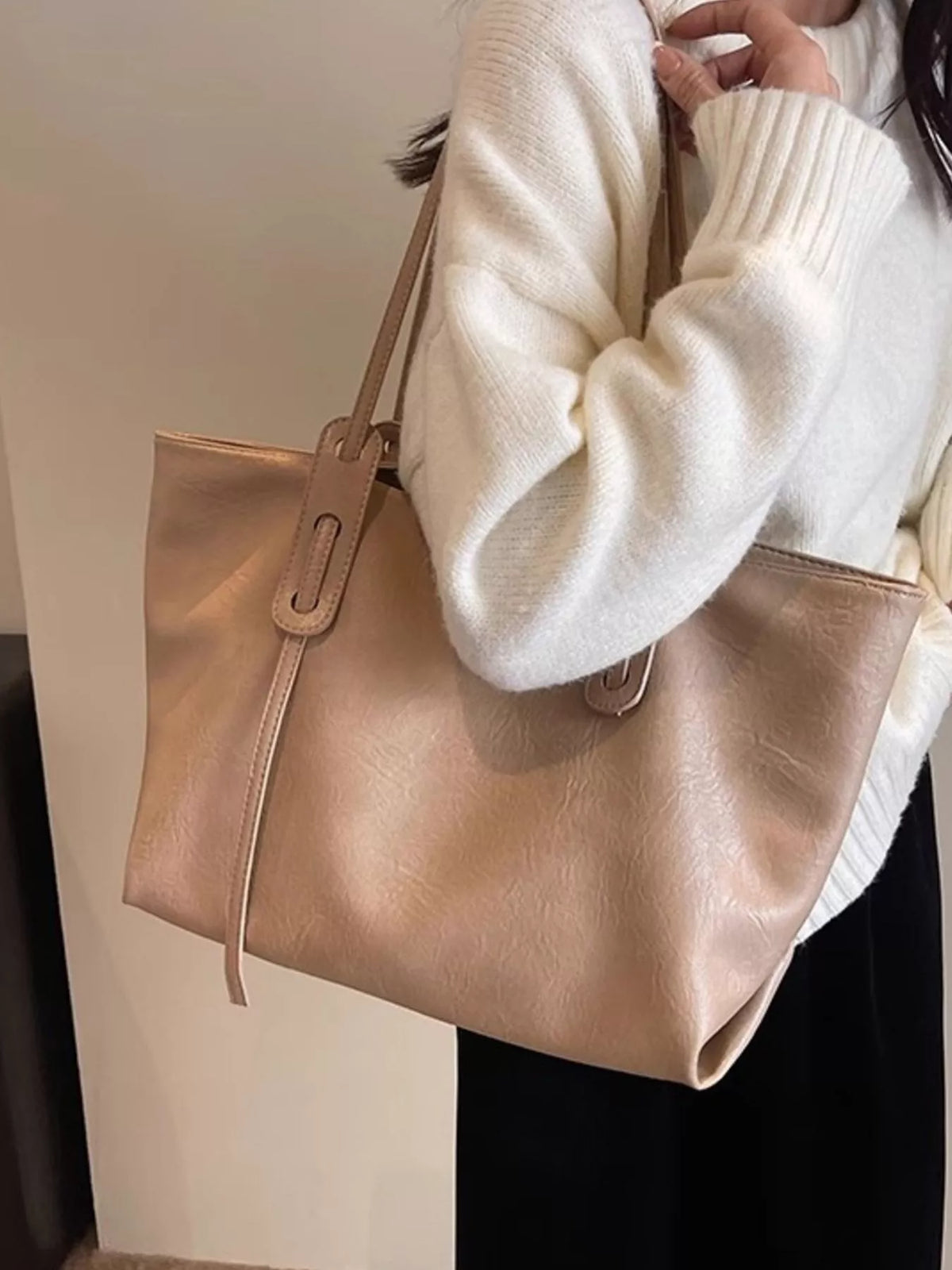 Black large PU leather shoulder bag
