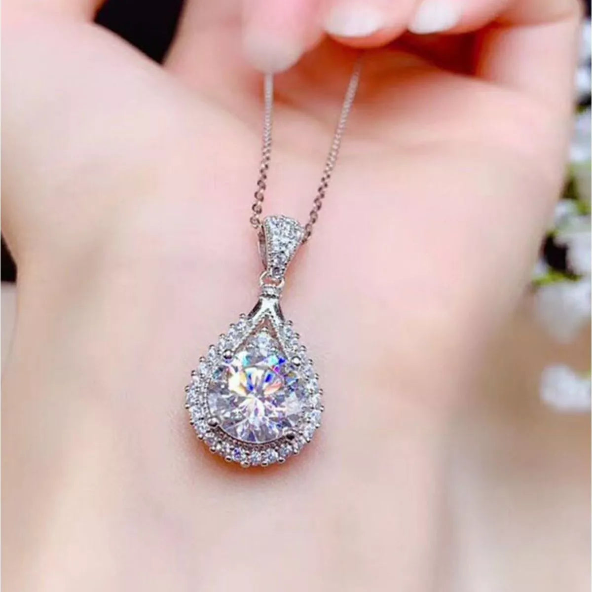 Teardrop necklace presented in its matching box