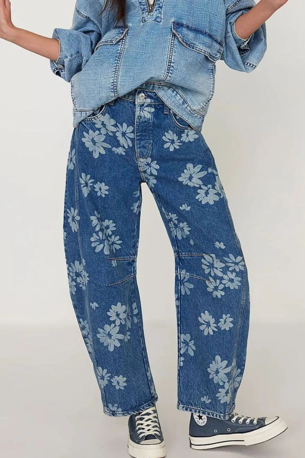 Floral wide leg jeans side view