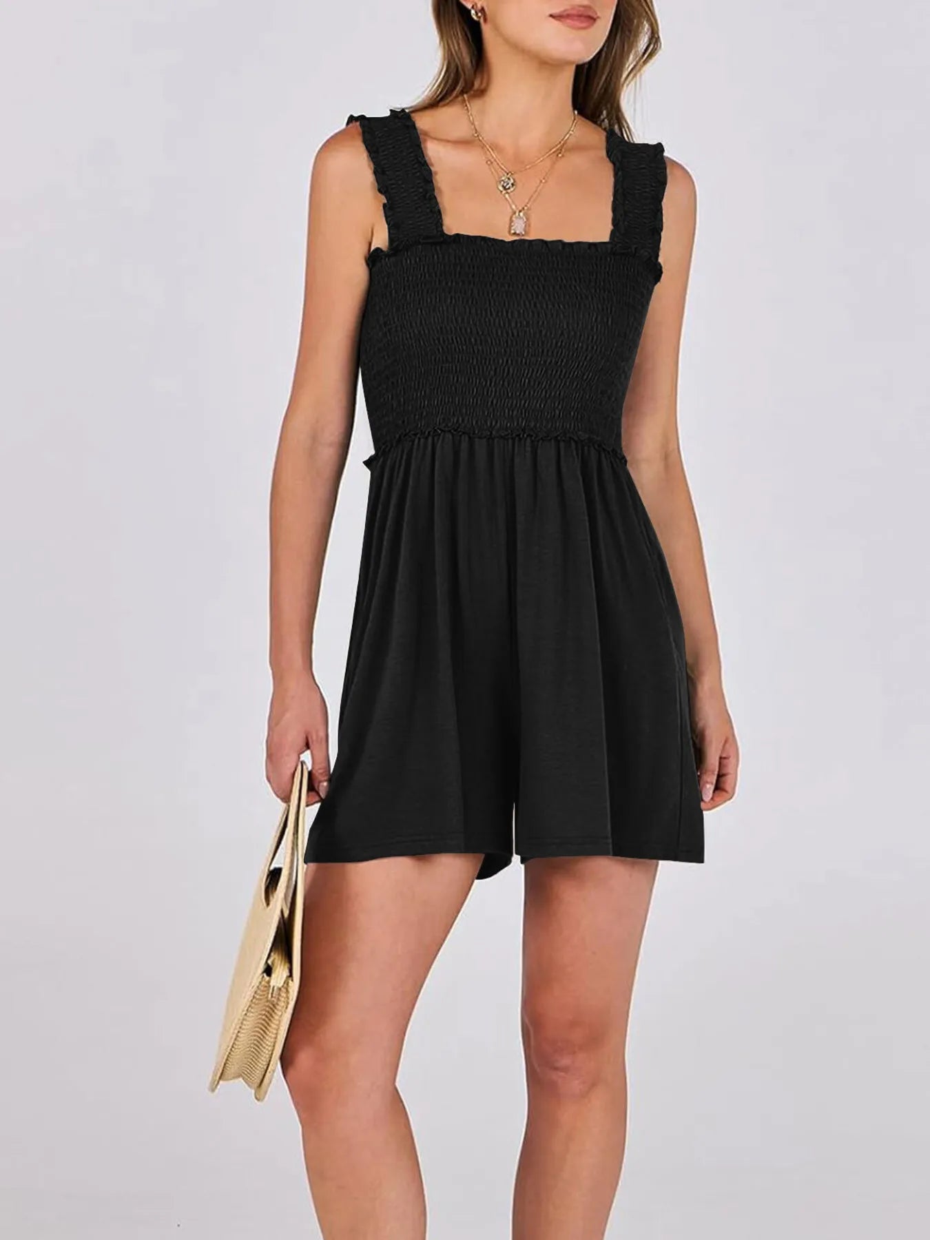 Smocked Square Neck Summer Romper - Fashorio