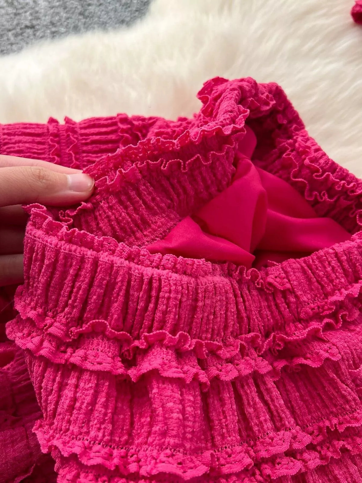 Textured Crop Top and Tiered Skirt Set, view 6