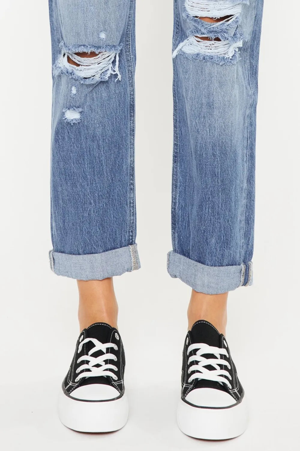 Kancan Mid Rise Distressed Straight Jeans - Fashorio
