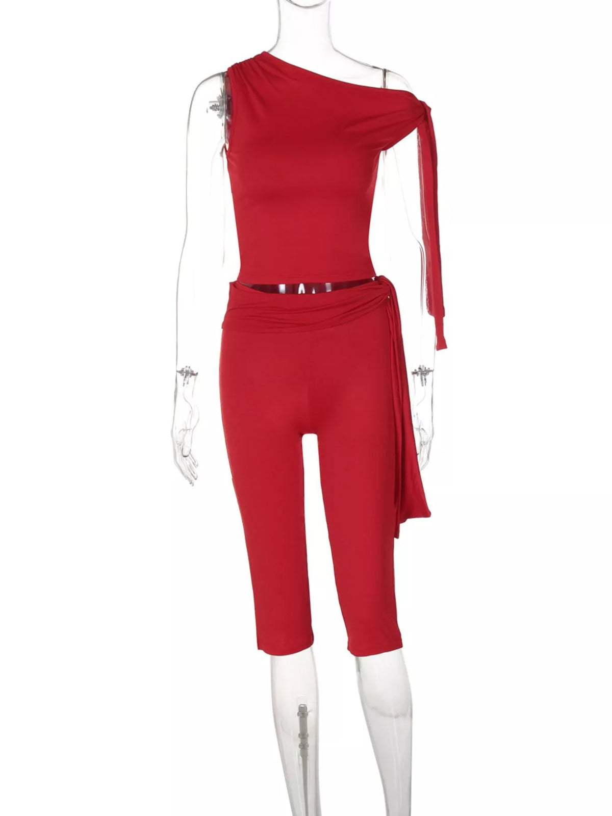 Asymmetrical One Shoulder Top and Capri Two Piece Set, view 9