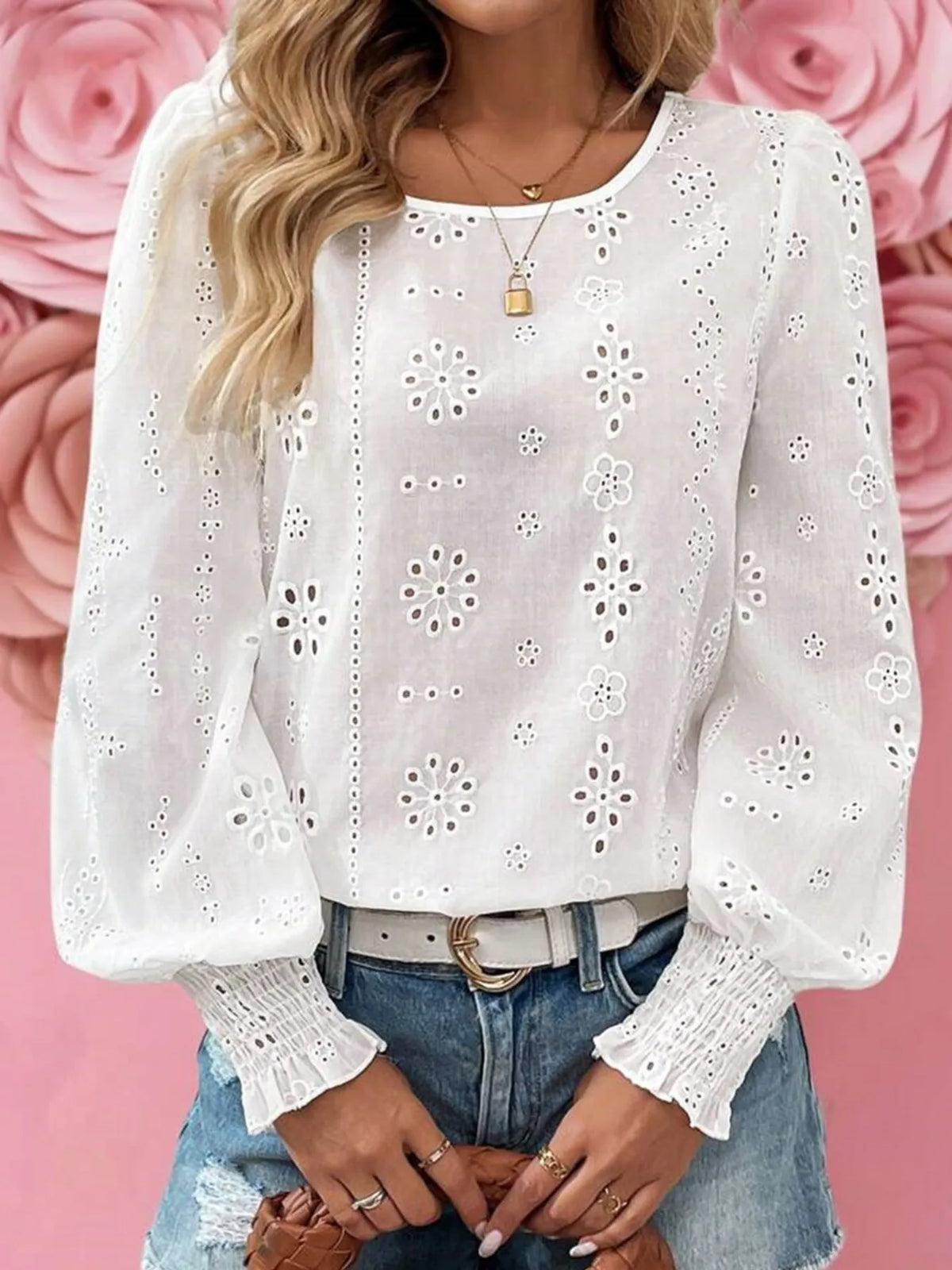 White eyelet blouse angled view