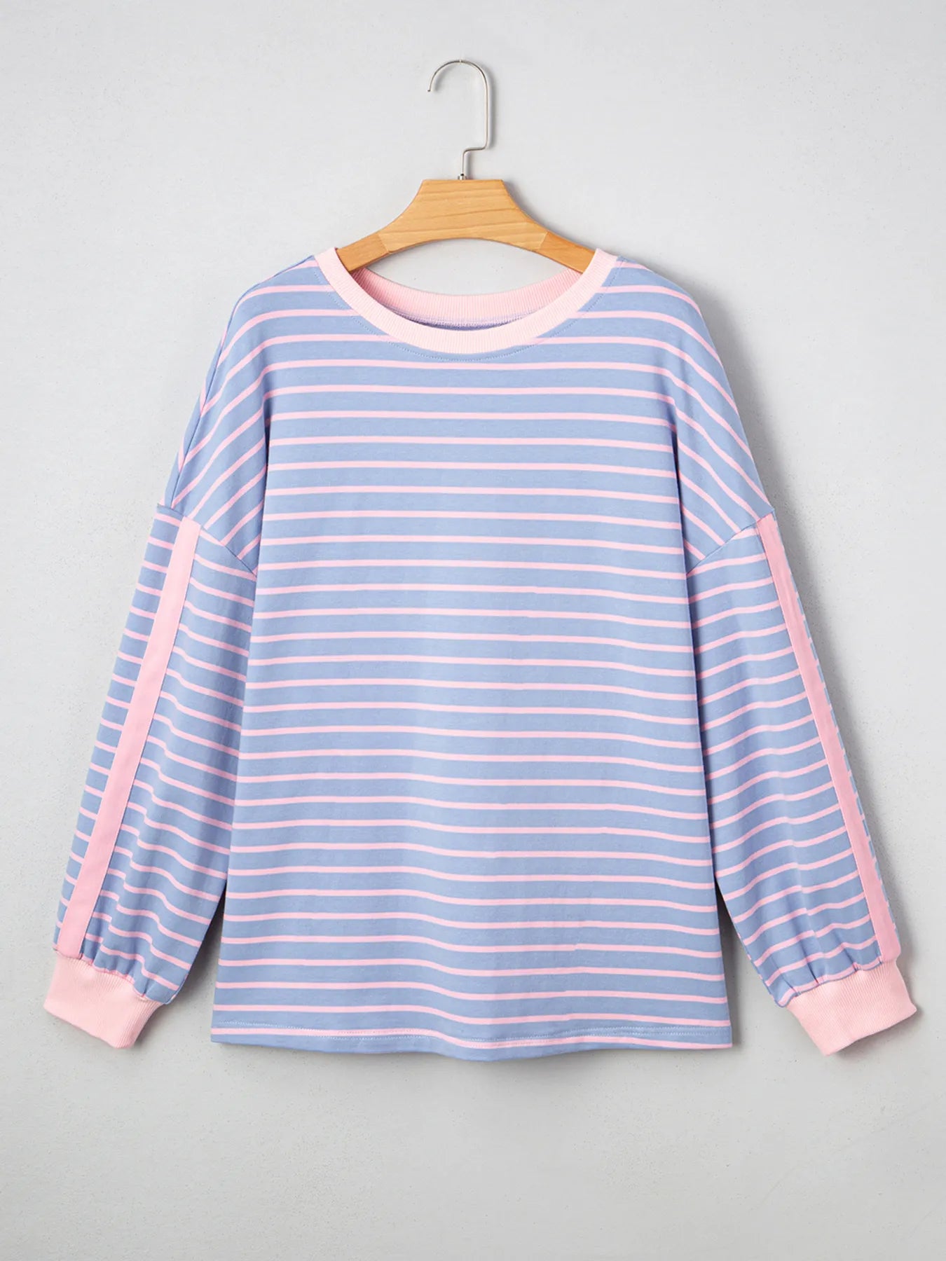 Stripe Oversize Contrast Trim Drop Shoulder Sweatshirt - Fashorio