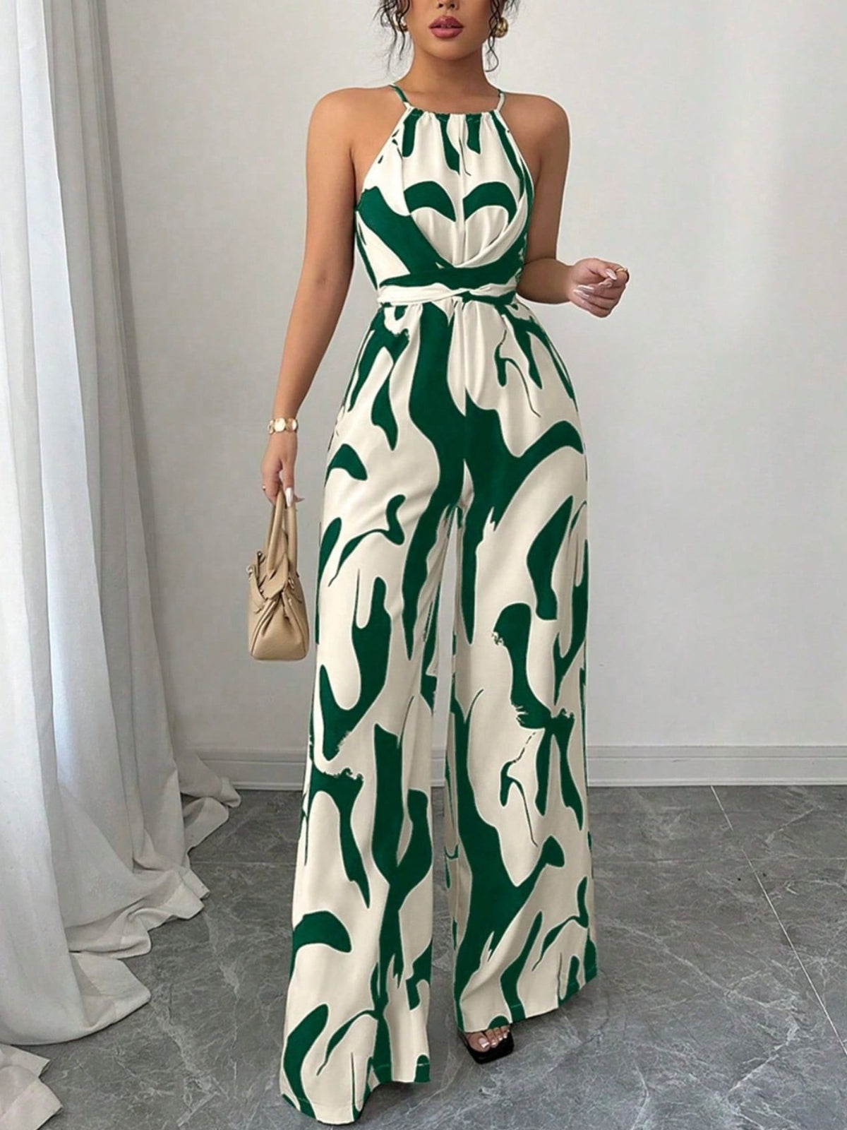 Abstract print wide leg jumpsuit, alternate colourway view 4