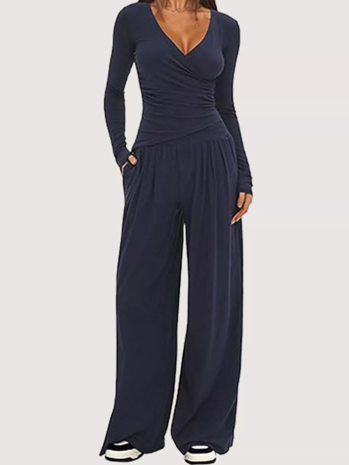 Casual Long Sleeve Top and Wide Leg Pants Set, view 9