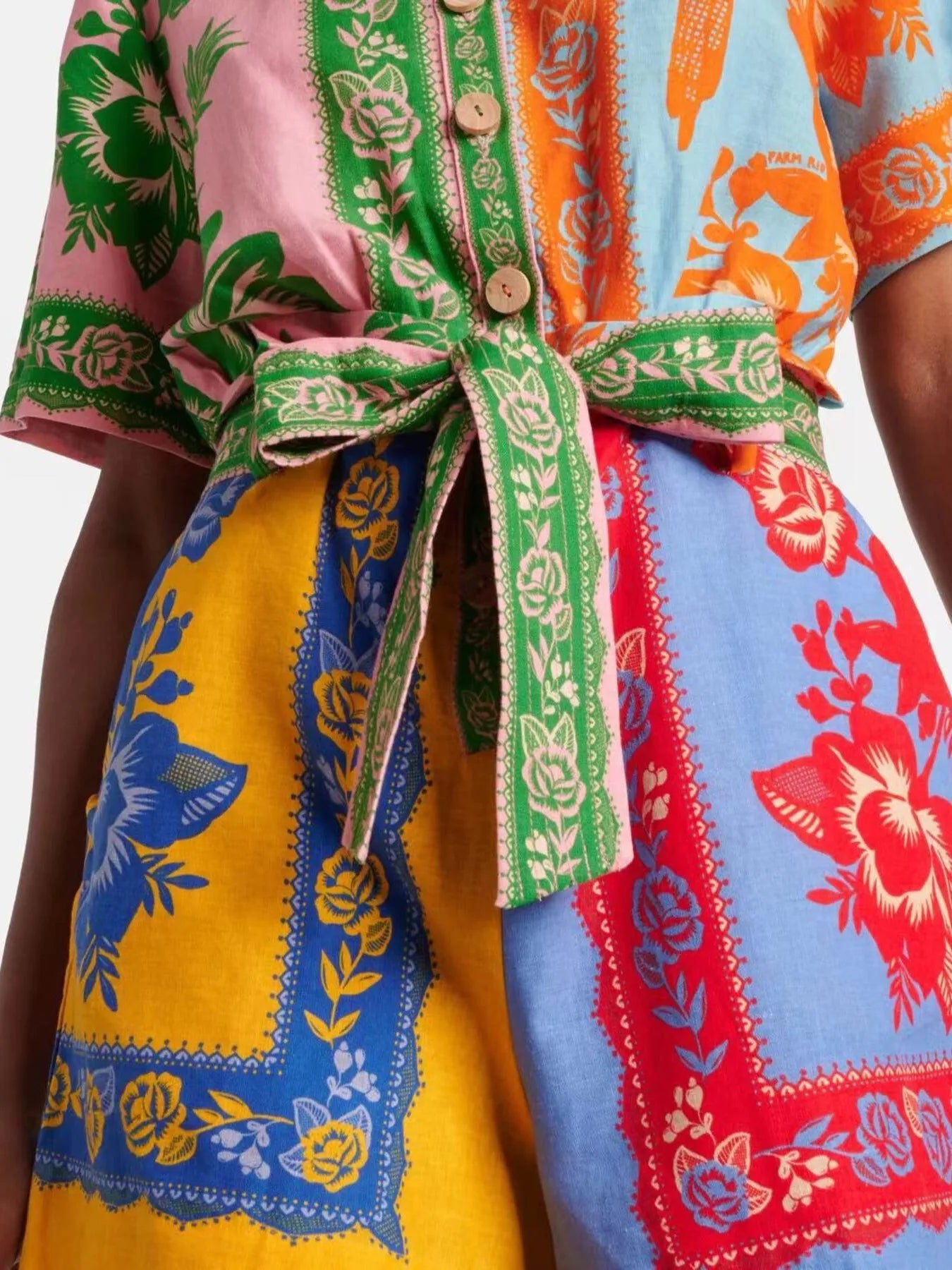 Printed Short Sleeve Tie Waist Romper - Fashorio