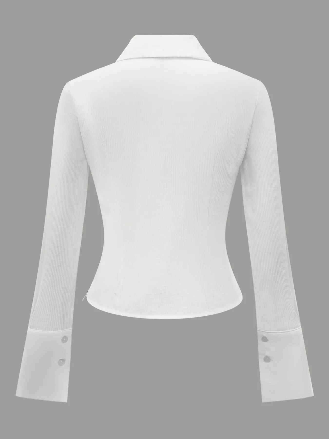 Ruched Striped Collared Neck Long Sleeve Shirt - Fashorio