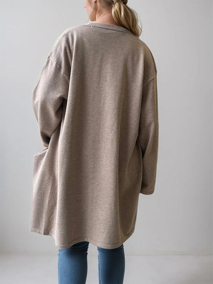 Open Front Long Sleeve Cardigan with Pockets - Fashorio