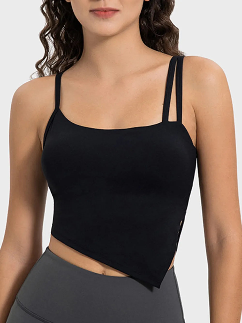slit asymmetrical neck active cami back view