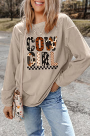 Cowgirl Graphic Long Sleeve Sweatshirt Khaki - Fashorio