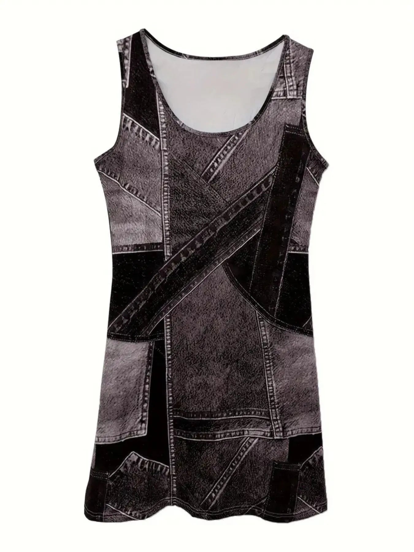 Patchwork Scoop Neck Denim Tank Dress - Fashorio