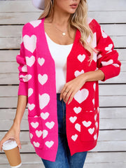 Angel Wings Heart Open Front Long Sleeve Cardigan Hot Pink - Fashorio