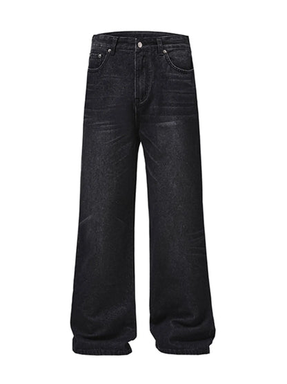 Men's Full Size Wide Leg Washed Baggy Jeans Plus Size Black Gray - Fashorio