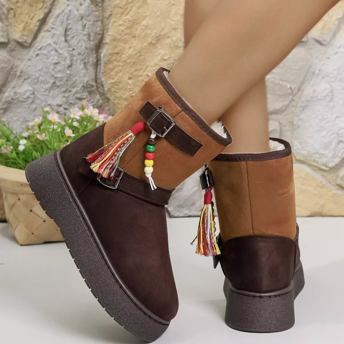 Bohemian Style Ankle Boots with Tassel Decor side profile