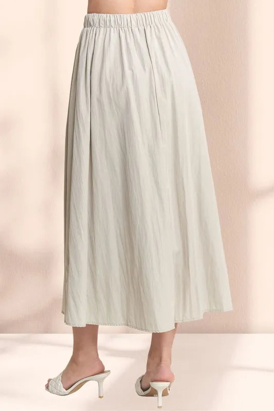 ADORA Drawstring Waist Crinkle Maxi Skirt - Fashorio