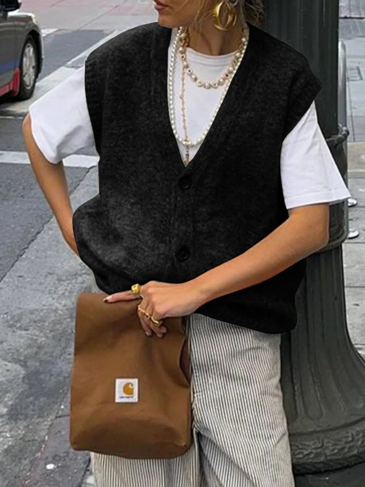 Button Front Sweater Vest in Brown view 11