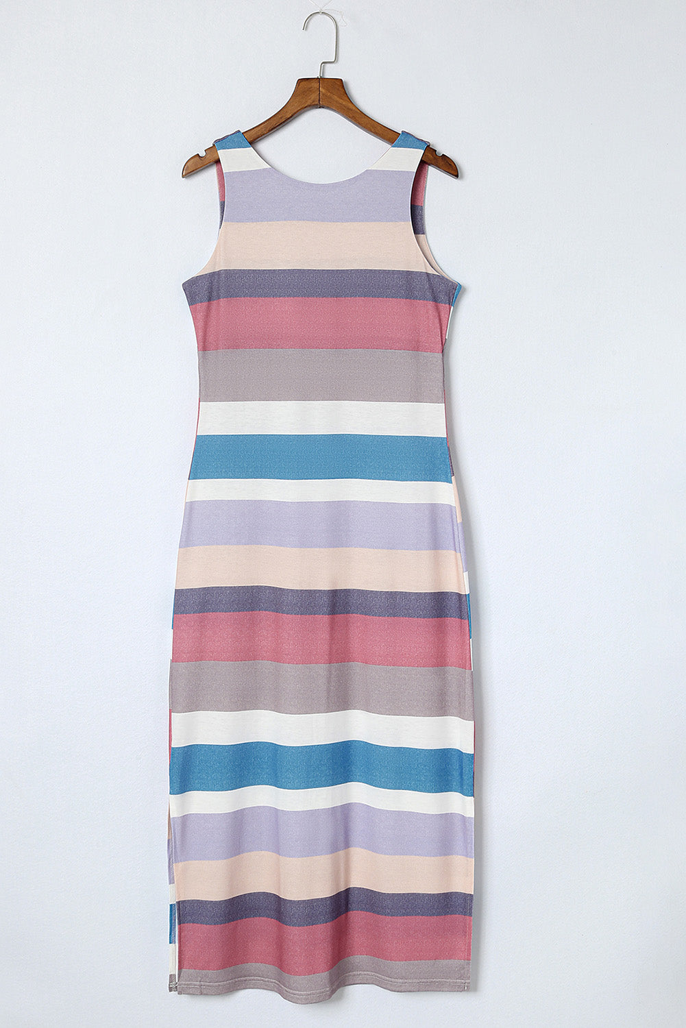 Striped Slit Sleeveless Maxi Dress - Fashorio