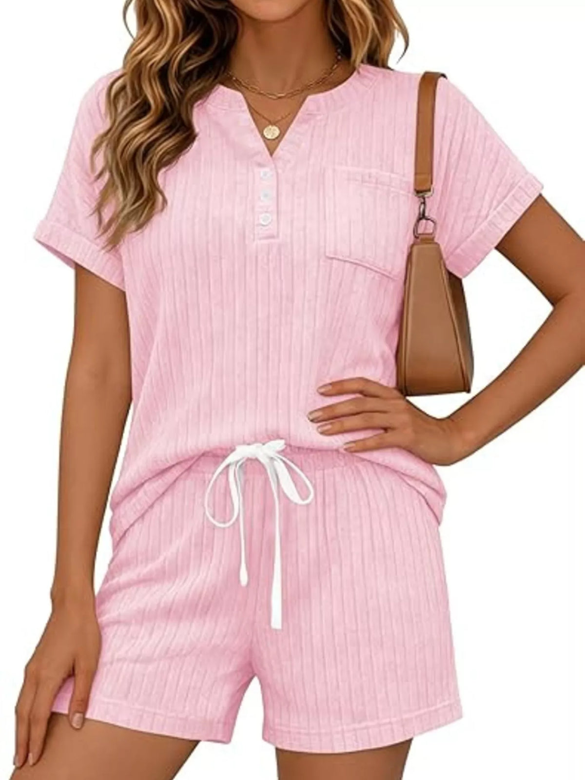 Ribbed Knit Tee and Shorts Two Piece Set, view 24