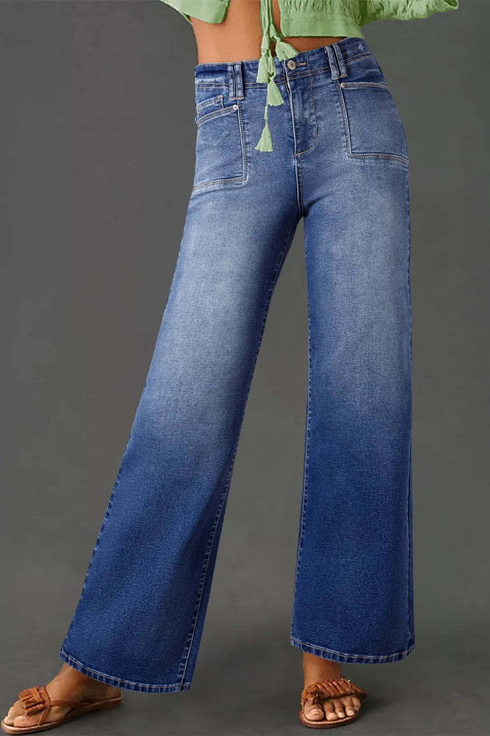 High Waisted Vintage Wash Wide Leg Jeans, view 14