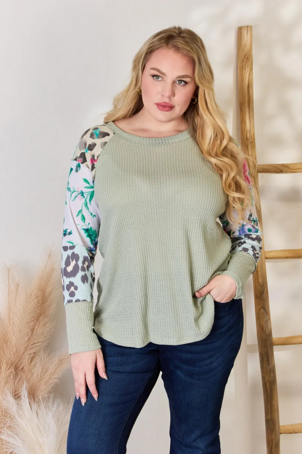 Hailey & Co Full Size Printed Round Neck Blouse - Fashorio