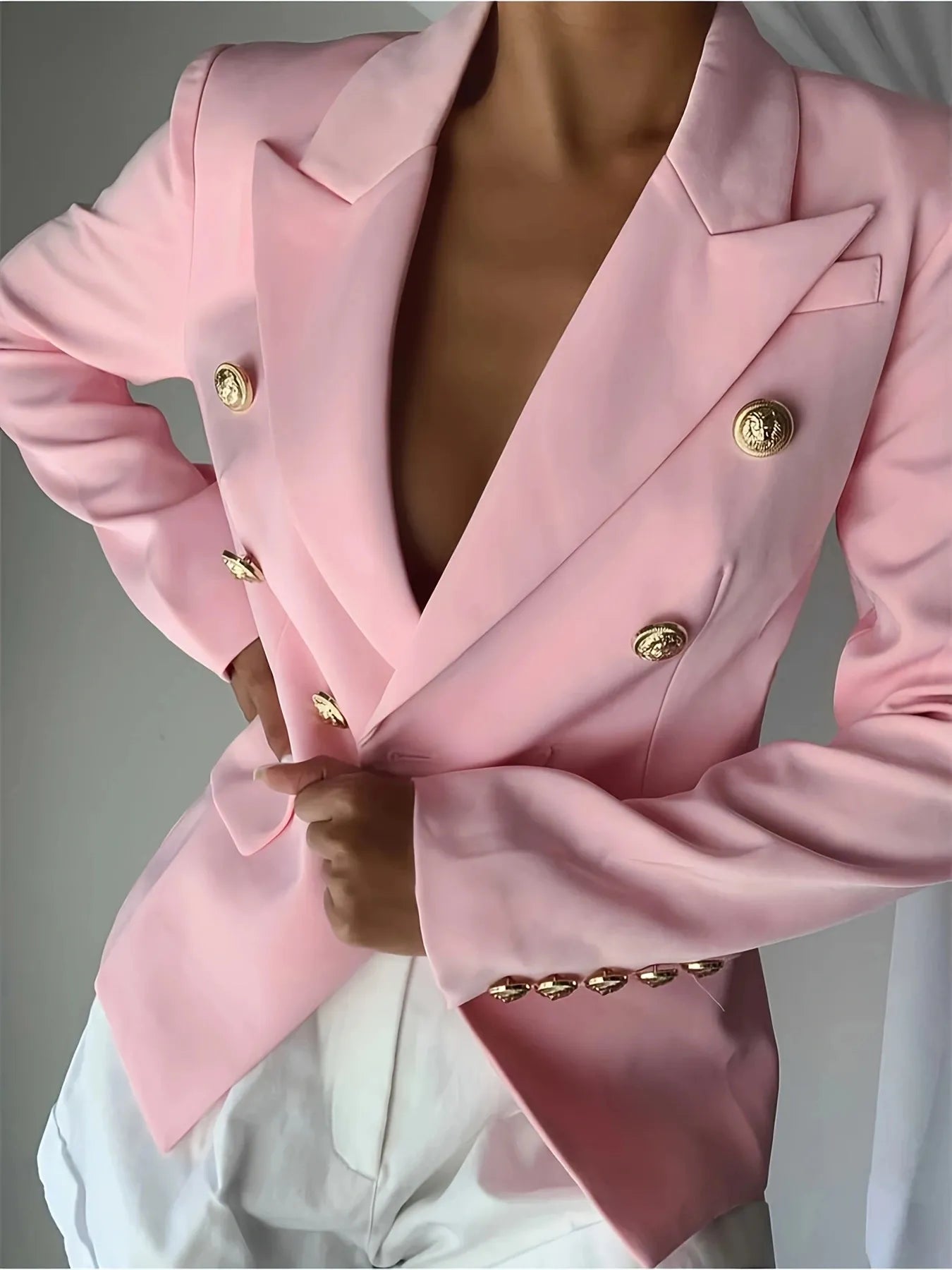 Decor Button Lapel Collar Blazer - Fashorio