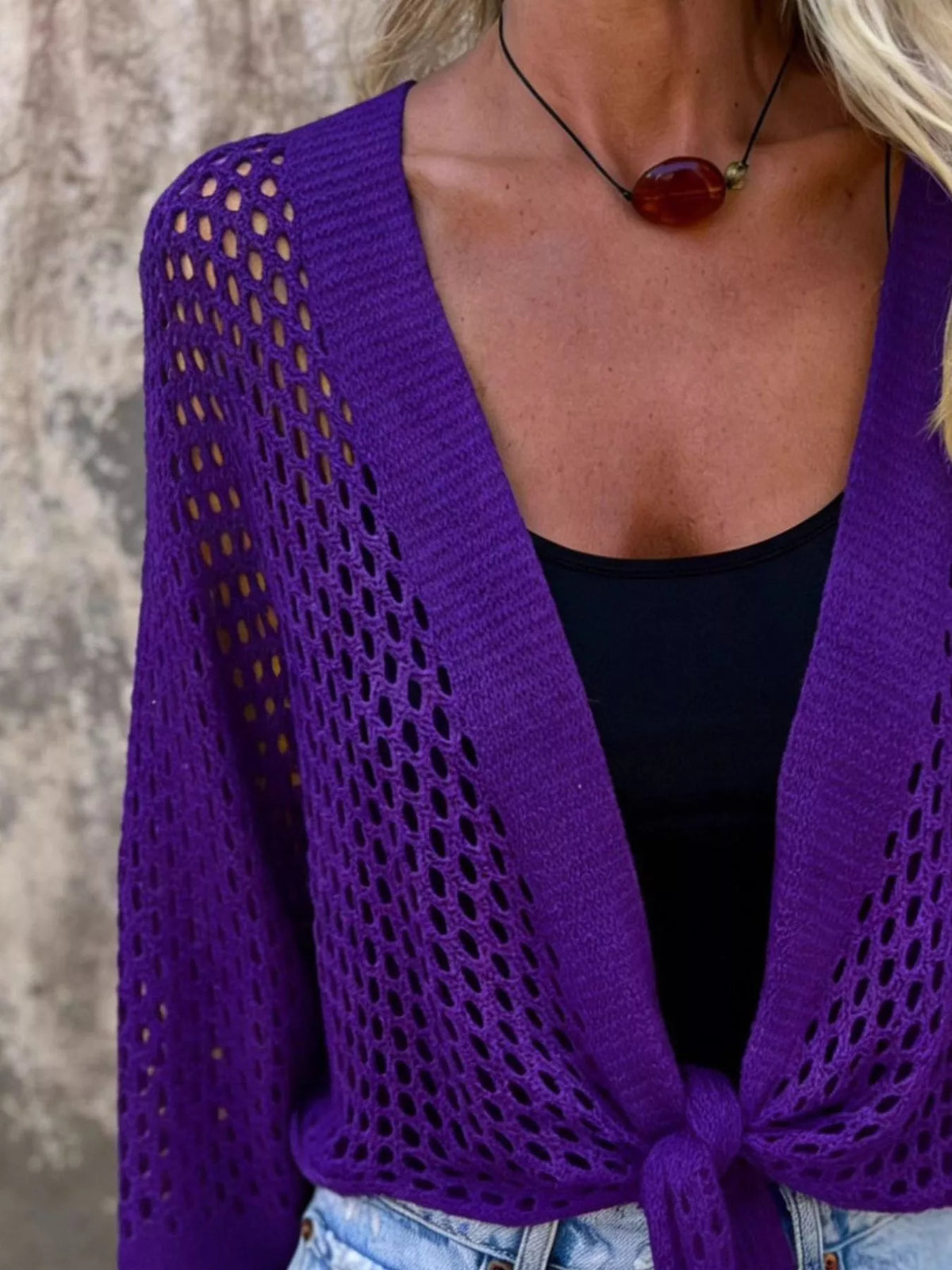 Lightweight crochet cover up drape