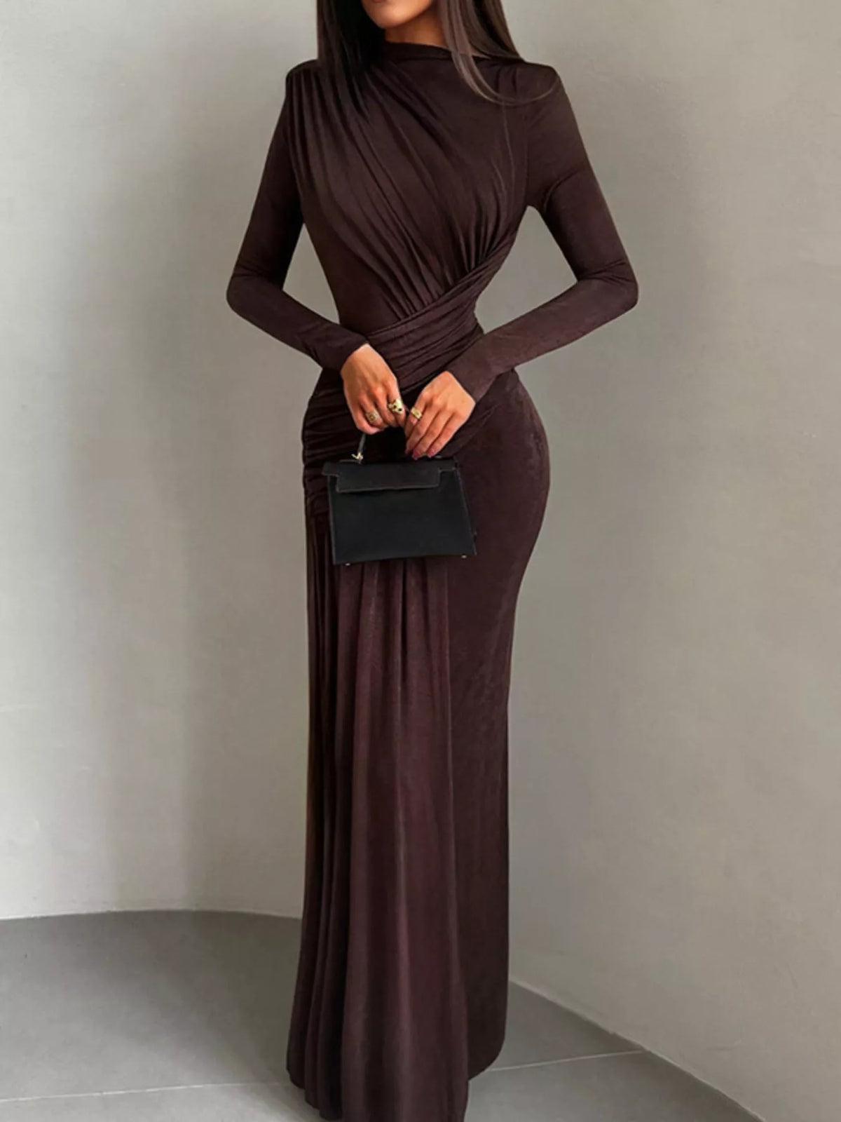 Ruched long sleeve maxi dress ruching detail