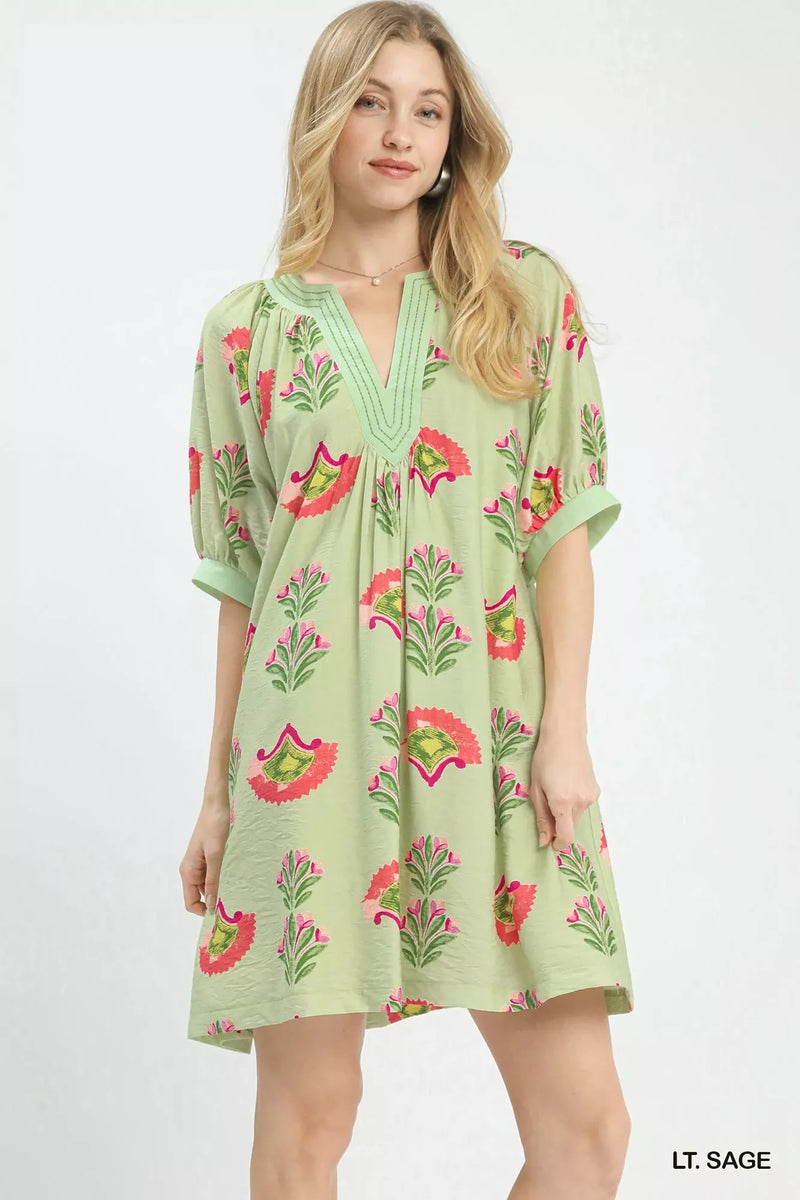 Umgee sage abstract print mini dress front view