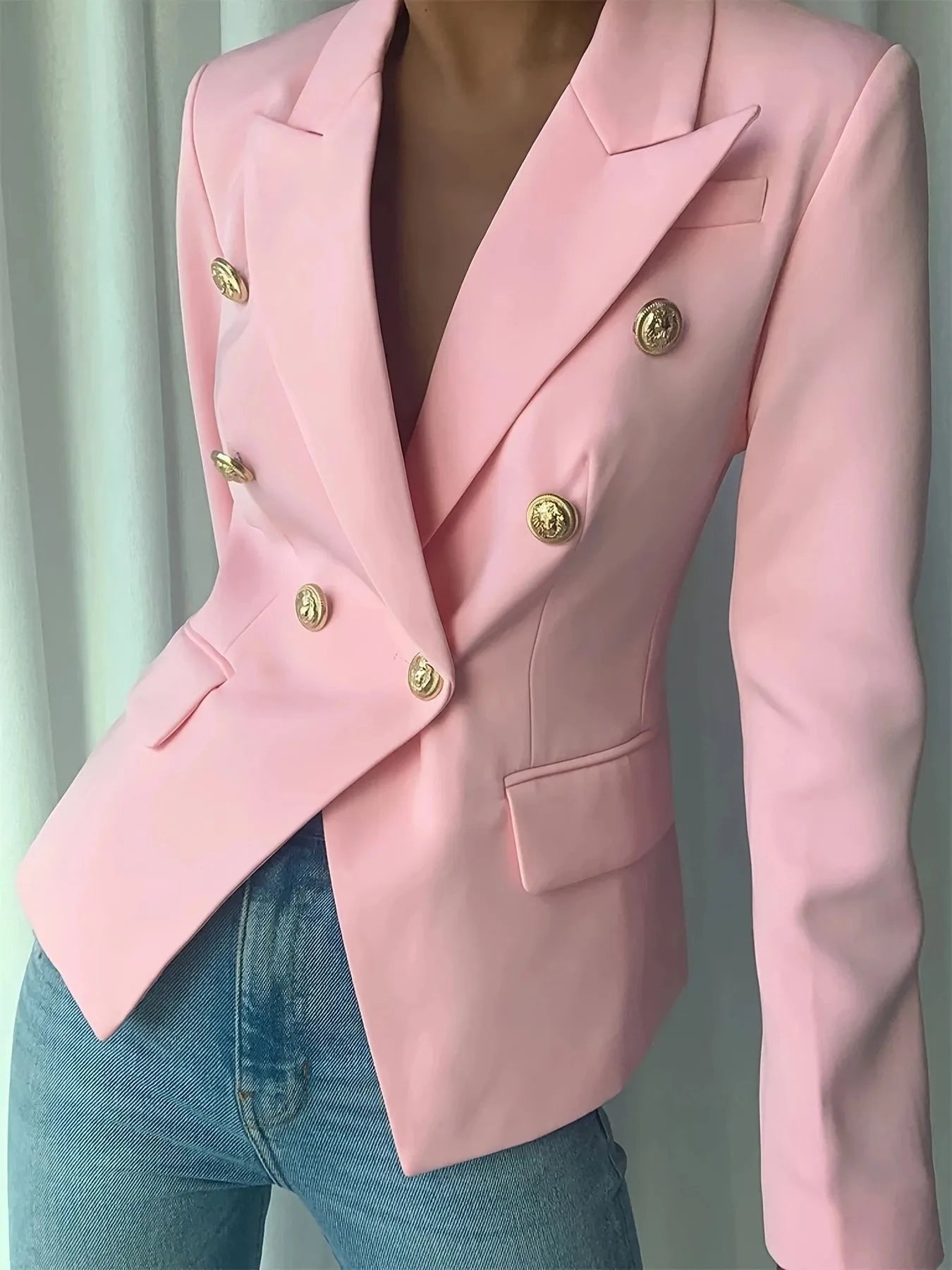 Decor Button Lapel Collar Blazer - Fashorio