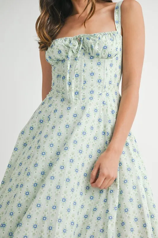 Floral Print Bustier Back Lace Up Midi Dress view 8