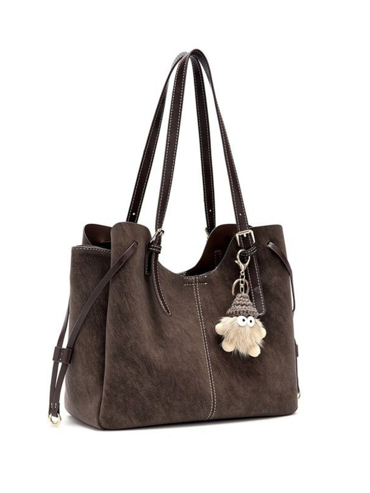 Brown PU leather shoulder bag back detail