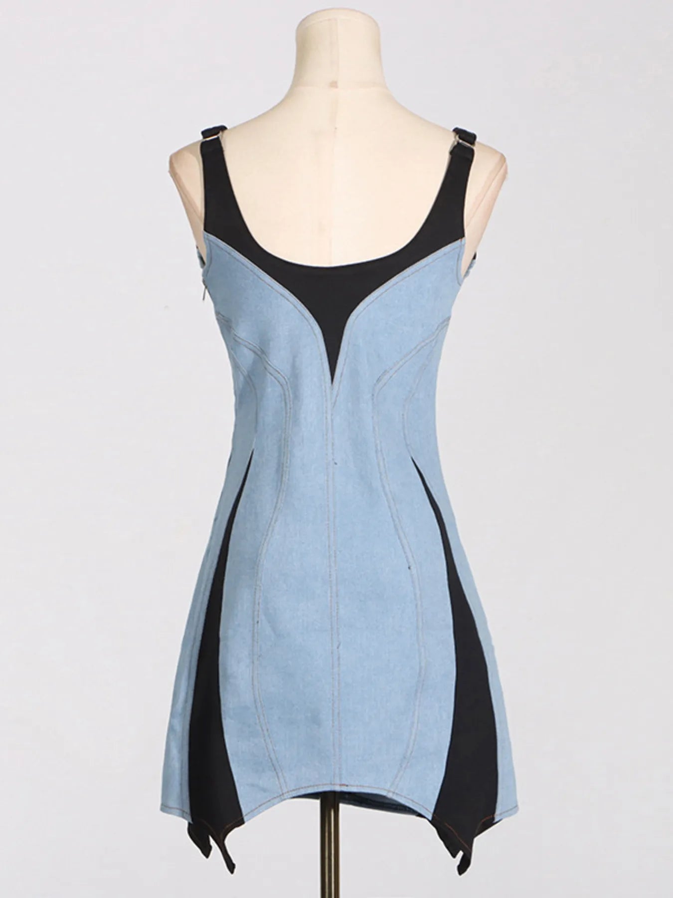 Contrast Adjustable Strap Denim Dress - Fashorio
