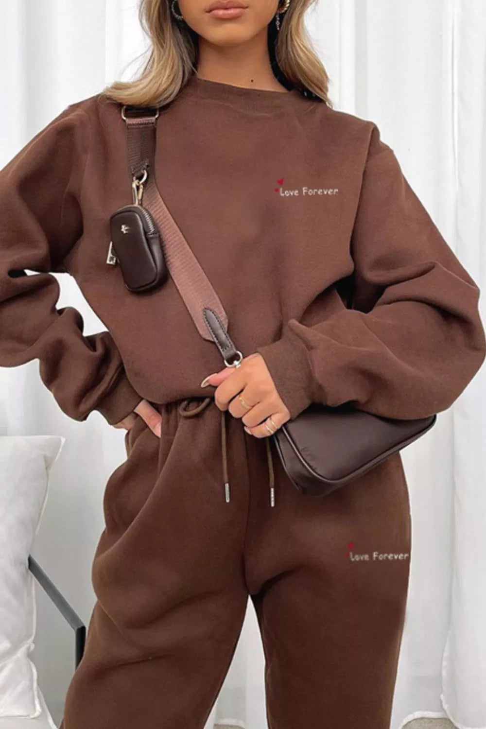 Crew neck sweatshirt and joggers coordinated athleisure set